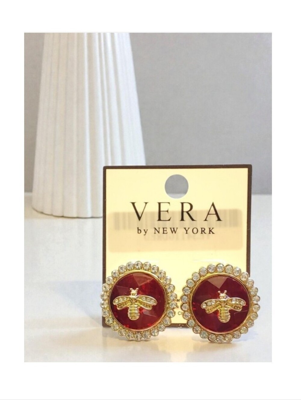 Red Bee Crystal Accent Stud Earrings